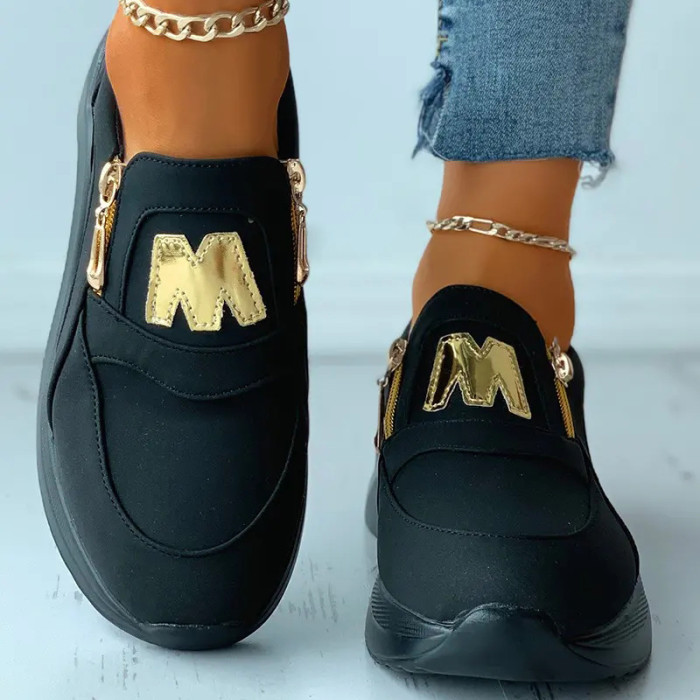 Women's Fashion Platform Letter M Wedge Zipper Casual Sneakers