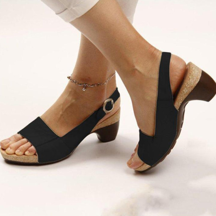 Women's Gladiator Buckle Block Heel Open Toe Casual Fashion Sandals