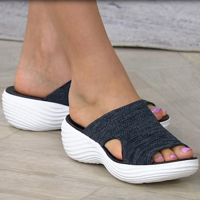 Women's Casual Mesh Open Toe Wedge Platform Solid Color Slippers