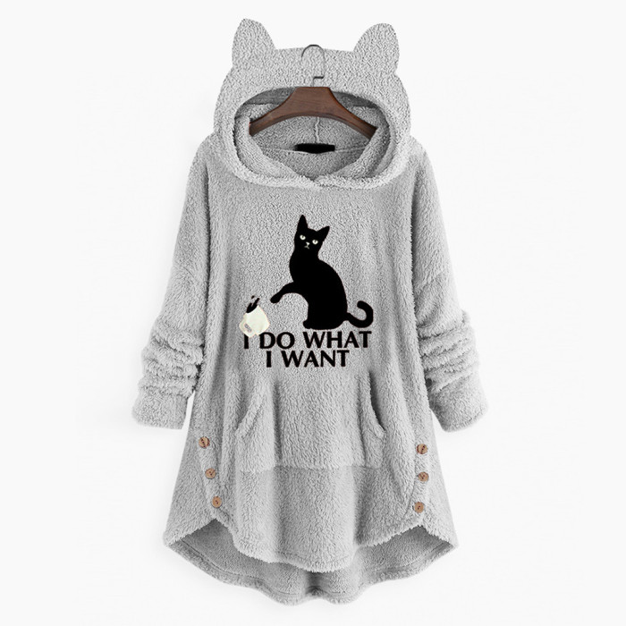 Women's Fashion Hoodie Reversible Fleece Cute Printed Pullover