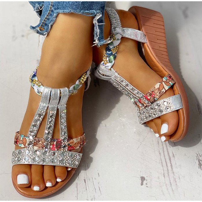 Women's Shoes Bohemian Thick Bottom Wedge Crystal Beach Casual Sandals