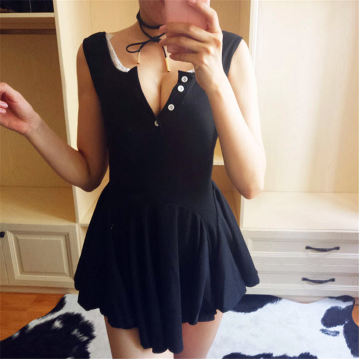 Fashion Solid Color Low Cut Sexy Knit Pleated Mini Dress