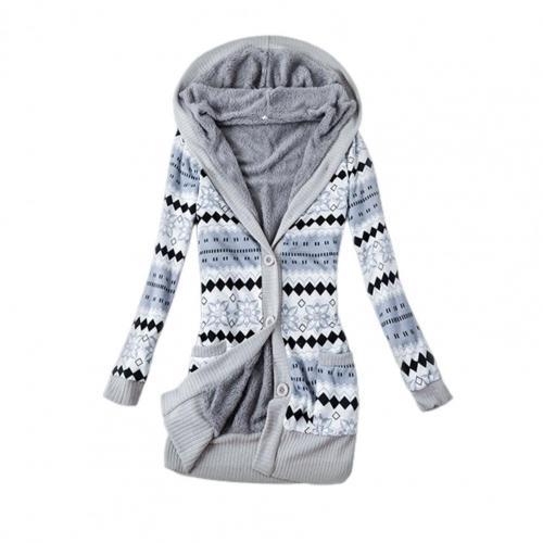 Fashion Hooded Thick Plush Warm Knit Cardigan