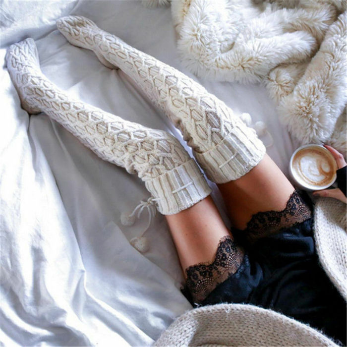 Cable Knit Cotton Maxi Fashion Solid Long Socks