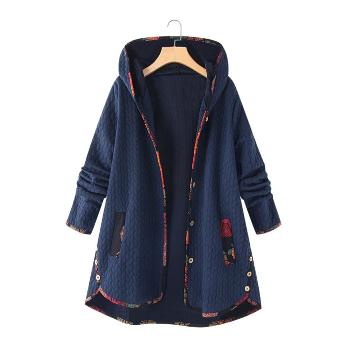 Fashion Solid Color Hooded Loose Printed Long-sleeved Padded Coats