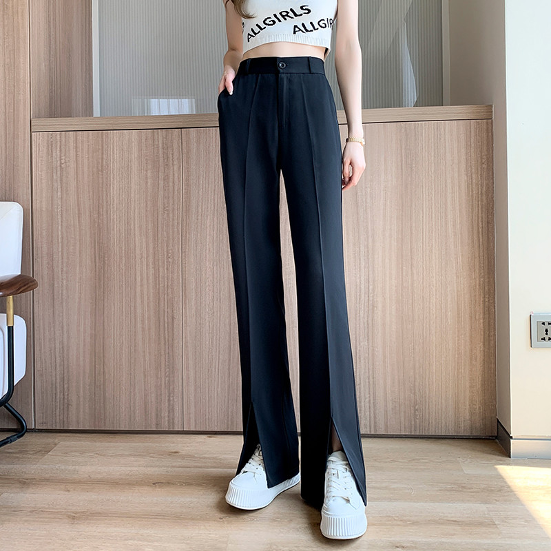 Women's Solid Color Fashion Slit Chic Straight High Waist Loose  Pants