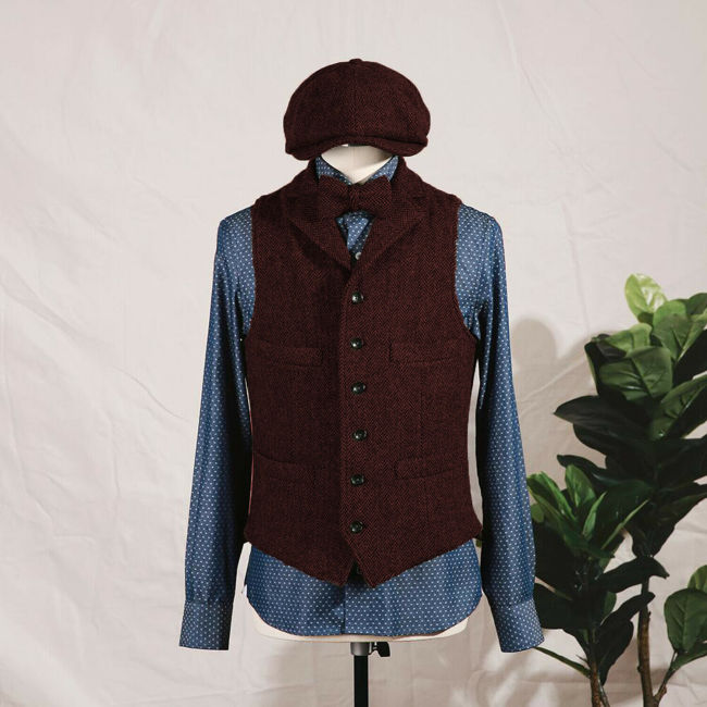 Men's Lapel Herringbone Suit Punk Wedding Groomsmen Vest