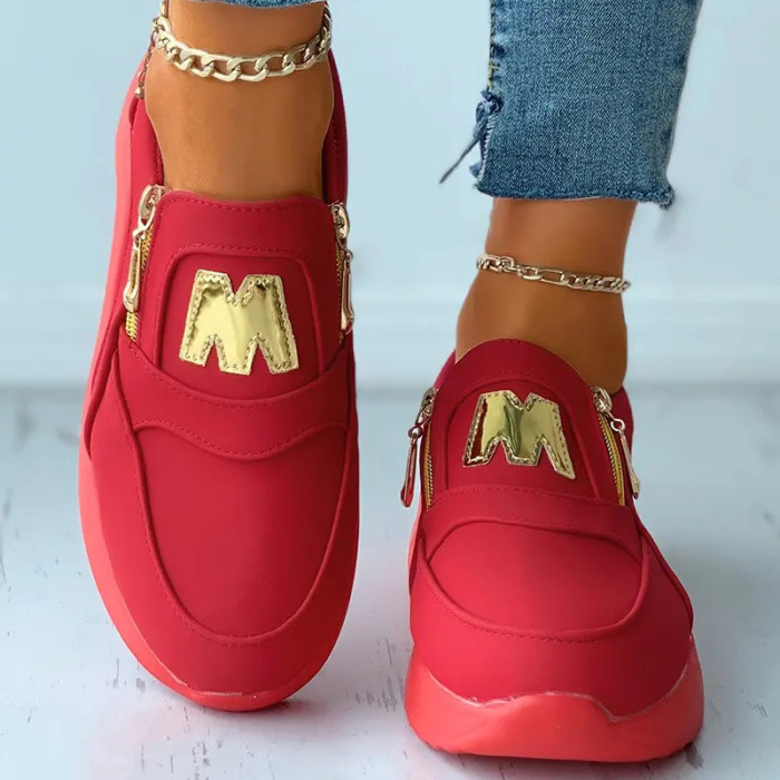 Women's Fashion Platform Letter M Wedge Zipper Casual Sneakers
