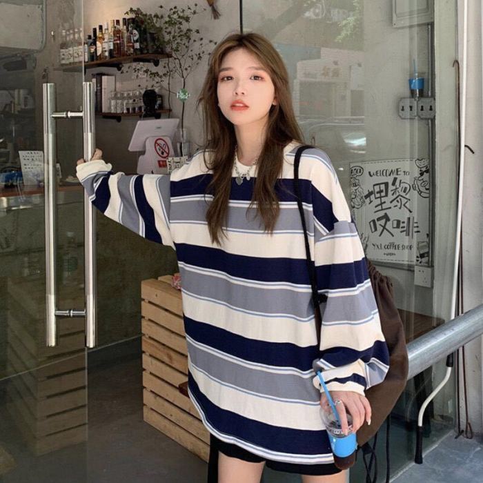 Fashion Stripe Loose Harajuku Fashion Long Sleeve  Hoodies & Sweatshirts