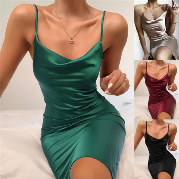 Sexy Spaghetti Strap Silk Camisole Party Fashion  Bodycon Dress