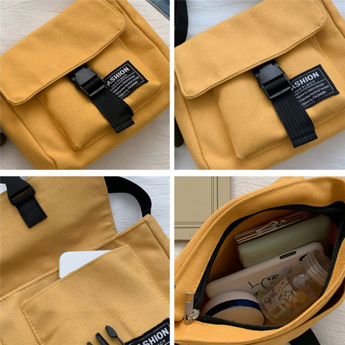 Cute Messenger Shopping Solid Color Large Capacity Square Canvas Bag