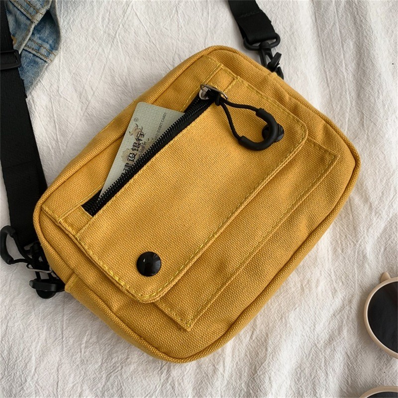 Fashion Solid Color Casual Outdoor Portable Zipper Shoulder Canvas Bags