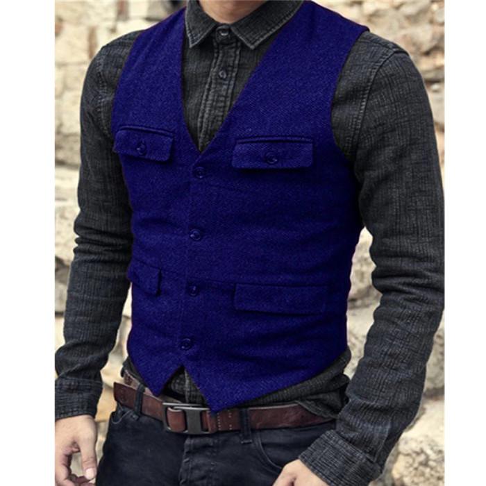 Men's Suit Solid Herringbone Wool Vintage Formal Business Vest