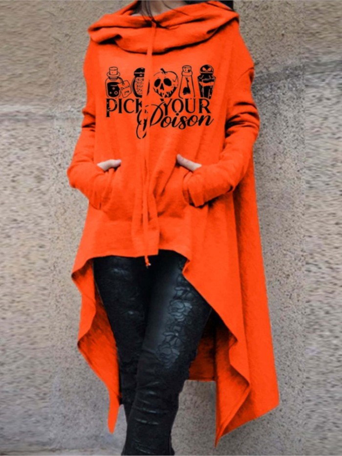Halloween Fashion Print Irregular Oversized Long Sleeve Hoodie Sweatshirts