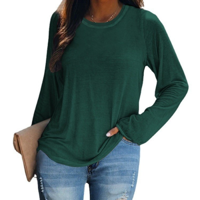 Casual Long Sleeve Solid Color Loose Deep V Neck T-Shirt