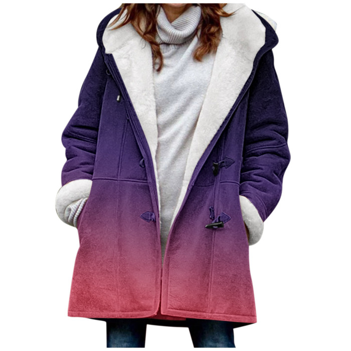 Plush Winter Loose Gradient Hooded Coats