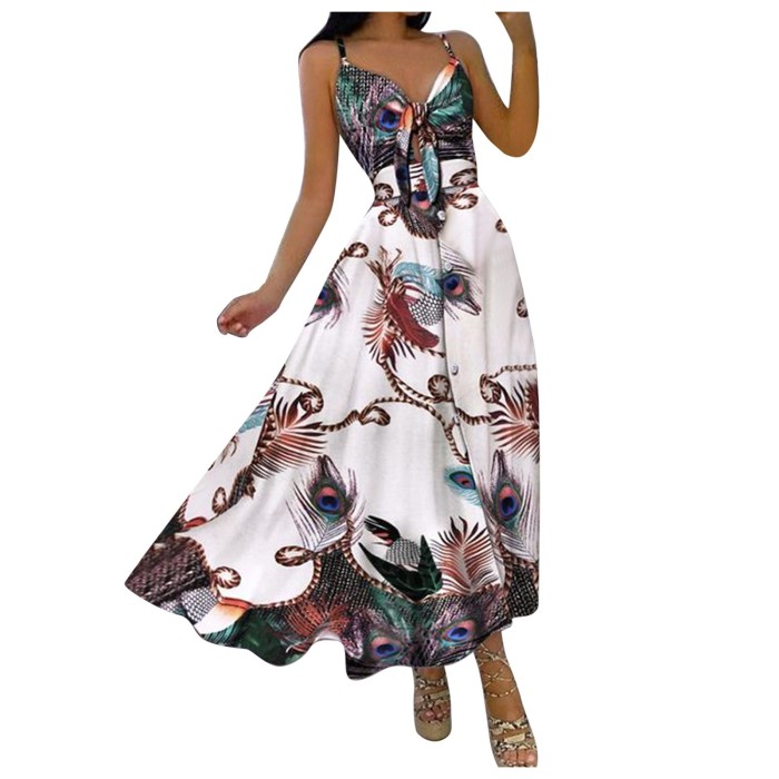 Sexy Deep V Neck Trendy Bohemian Print Holiday Party Maxi Dress