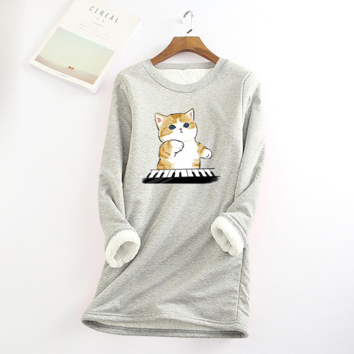Elegant Top Cute Printed Warm O Neck Sweatshirts