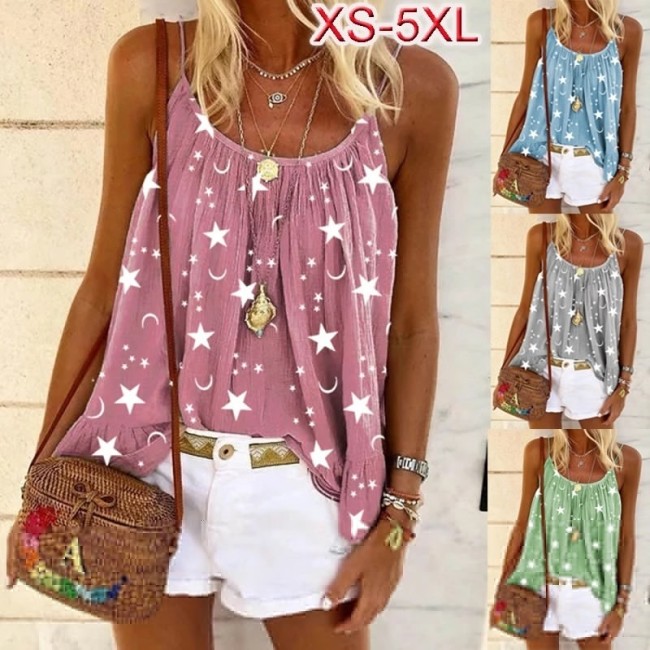 Trendy Loose Beach Sleeveless Bohemian Print Cotton Beach T-Shirt