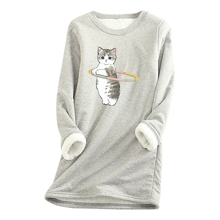Top Elegant Fashion O Neck Print Casual Warm Cotton Sweatshirts