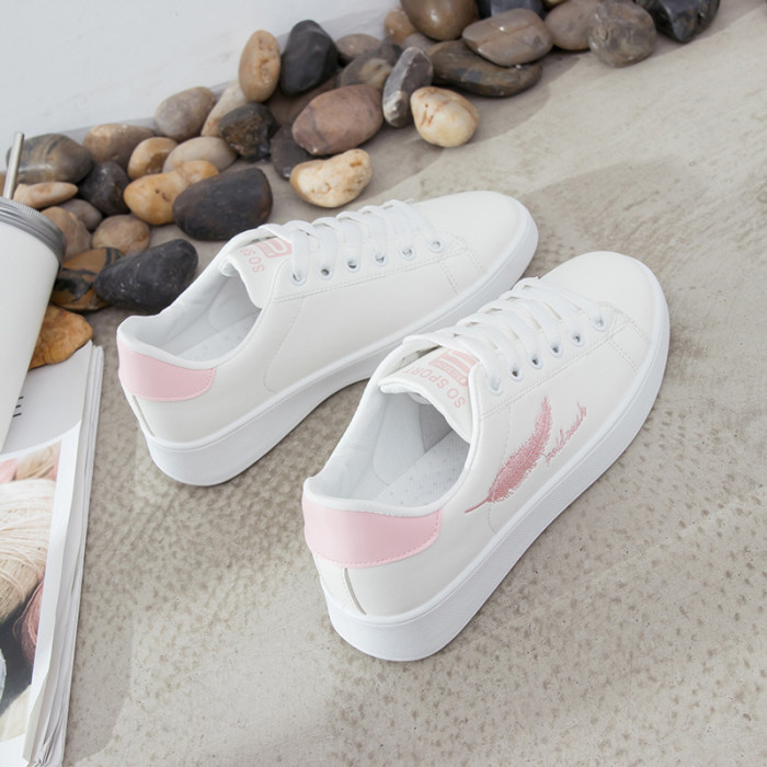 Fashion Breathable Pu Leather Platform White Lace-up Casual Sneakers