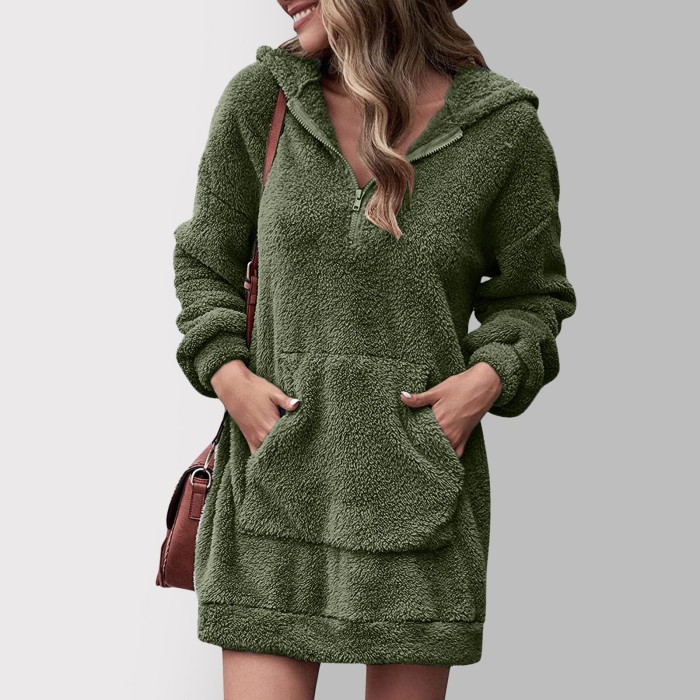 Fashion Long Sleeve Plush Women's Warm Fluffy Loose Hooded Sweatshirt