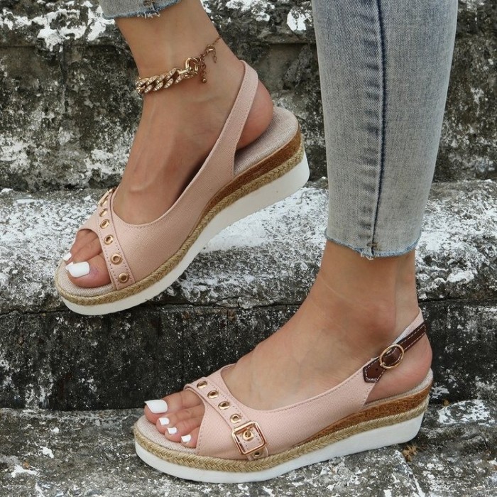 Fashion Buckle Open Toe Wedge Comfortable Wearable Office Party Sandals