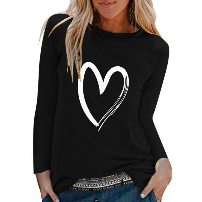 Print Long Sleeve Loose Casual Round Neck T-Shirt