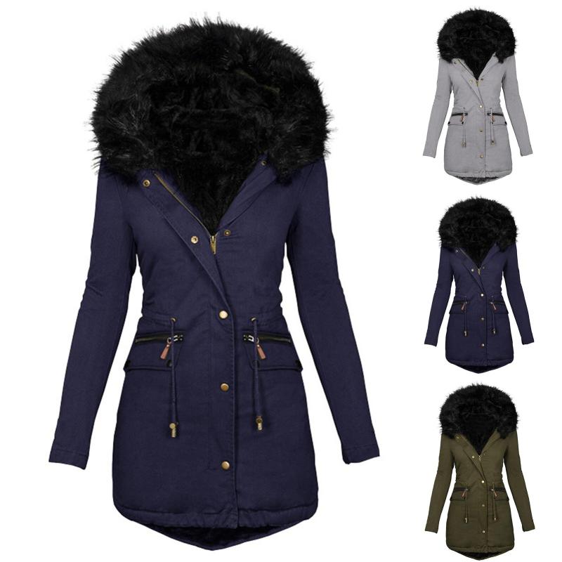 Long Sleeve Faux Fur Hooded Insulated Parka Snow Midi Coats