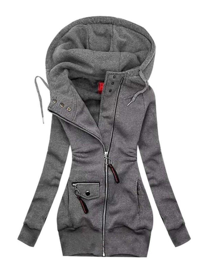 Women's Solid Color Fashion Casual Slim Long Sleeve Zipper Hoodie