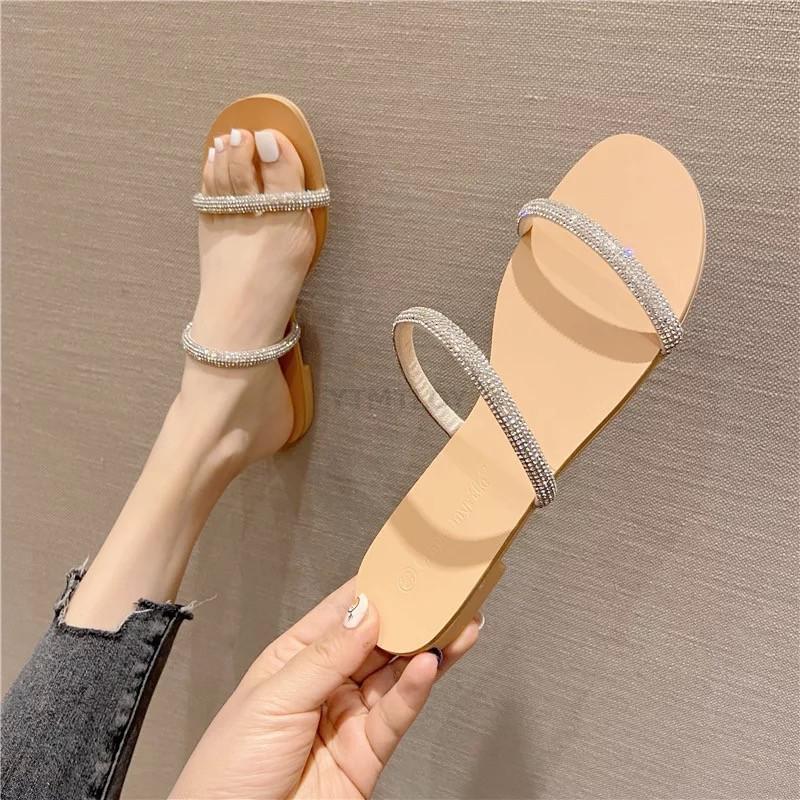 Casual Flat PU Bling Rubber Home Shoes Flip Flops Slippers