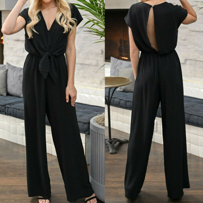 Fashion Casual Vacation Solid Color Wide-Leg Jumpsuit
