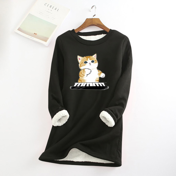 Elegant Top Cute Printed Warm O Neck Sweatshirts