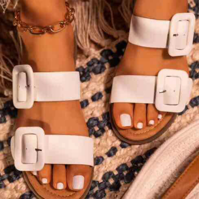 Women's Fashion Flat Square Casual Open Toe Beach Shoes Fashion Slippers