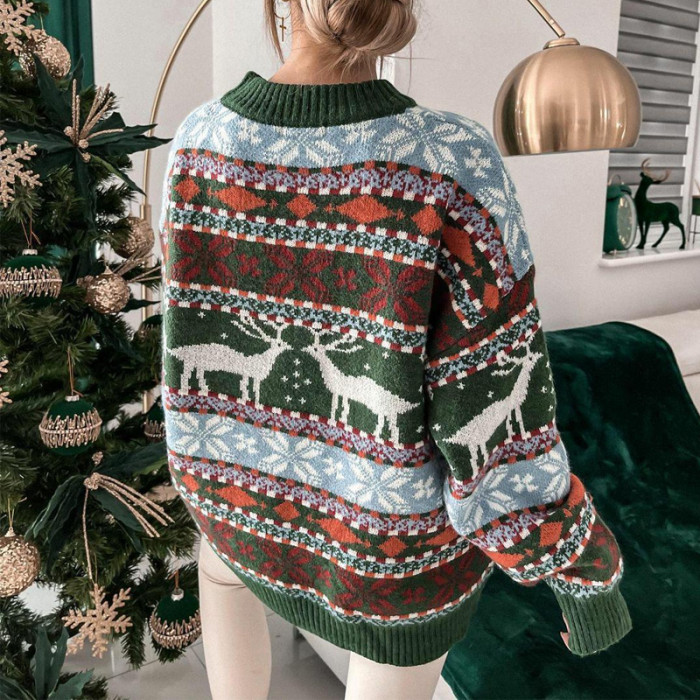 Christmas Fashion Casual O-neck Long Sleeve Printed Sweater