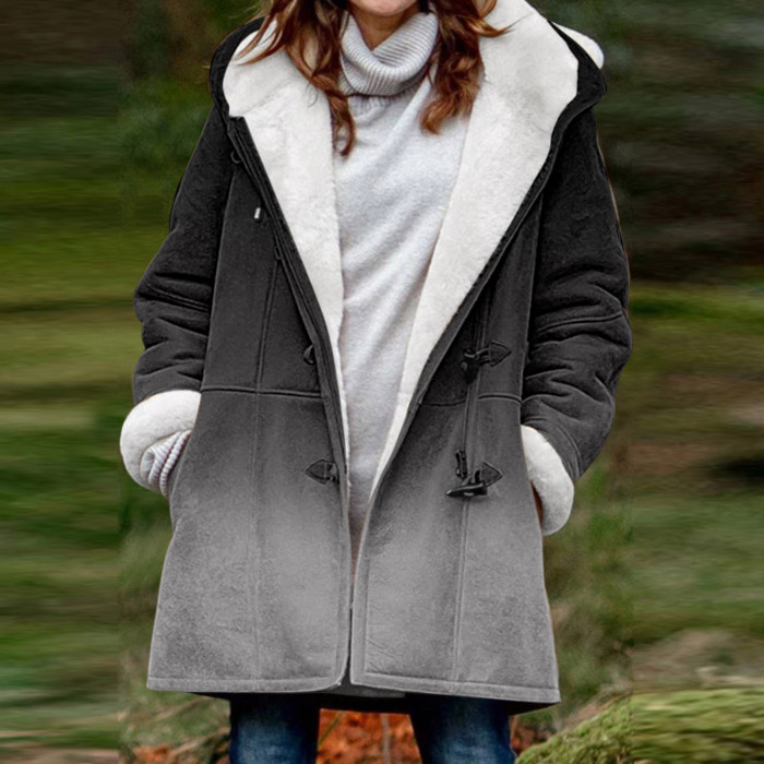 Plush Winter Loose Gradient Hooded Coats