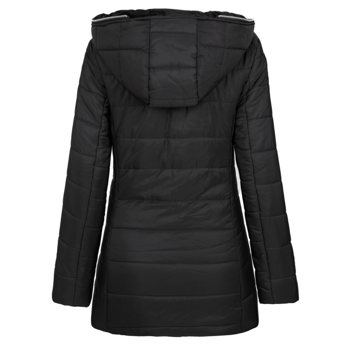 Fashion Hooded Slim Long Casual Black Coat