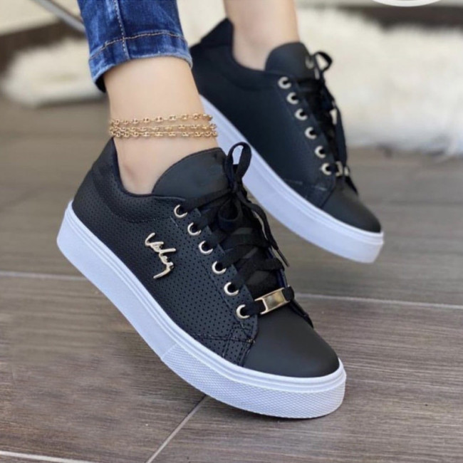 Women's Fashion Flat Breathable PU Leather Platform Sneakers