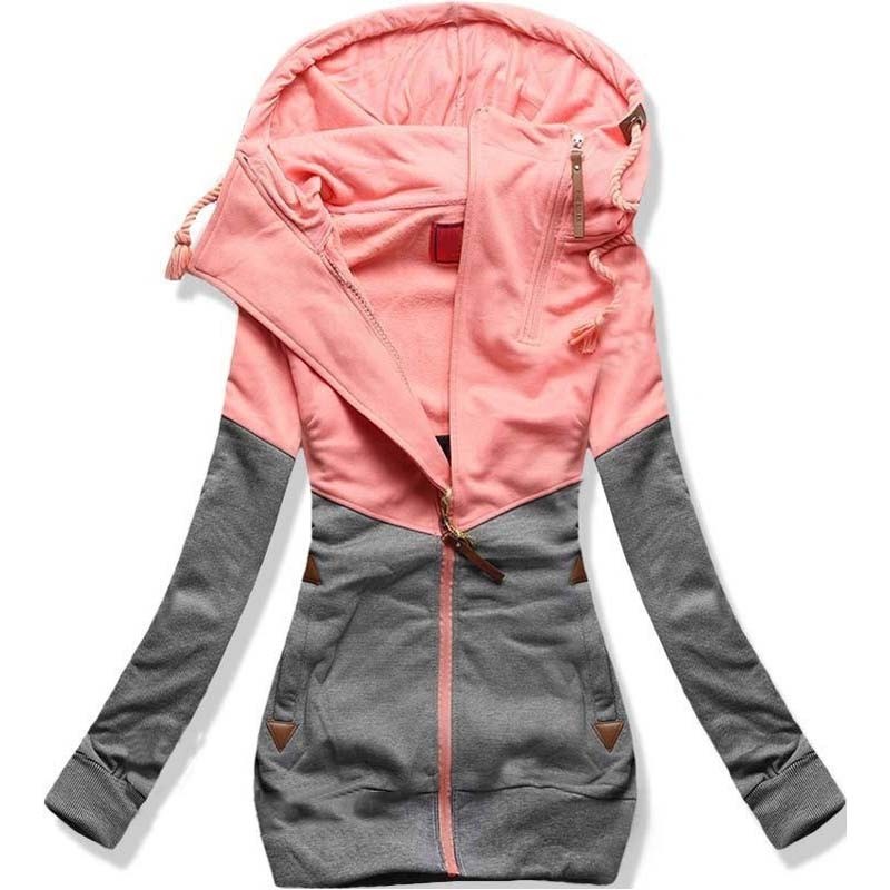 Fashion Loose Pullover Patchwork Warm Zipper Hooded Sweatshirt