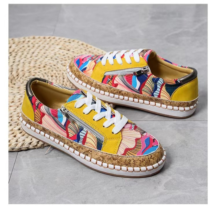 Ladies Fashionable Elegant Floral Lace Up Casual Sneakers