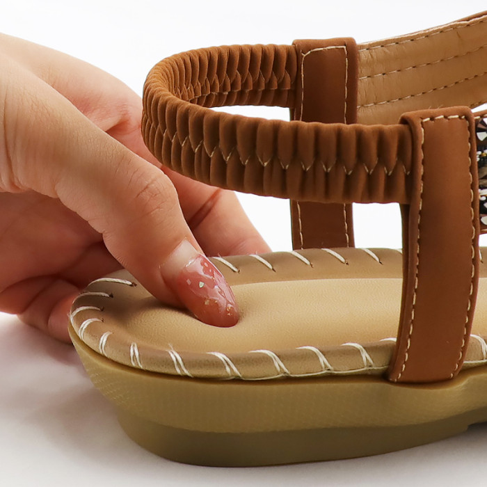Ladies Summer Wedge Bow Rhinestone Elastic Band  Sandals