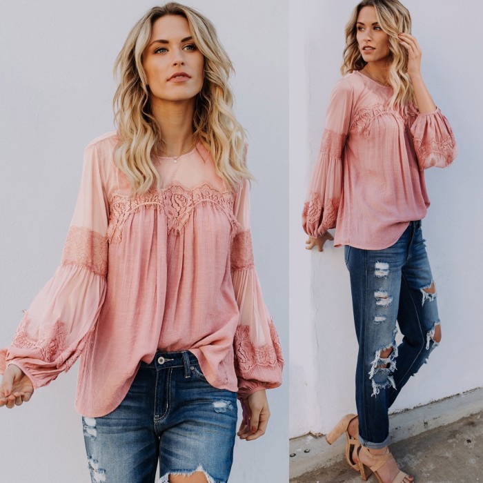 Fashion Solid Color Lantern Sleeves Long Sleeves Round Neck Casual Loose Blouses