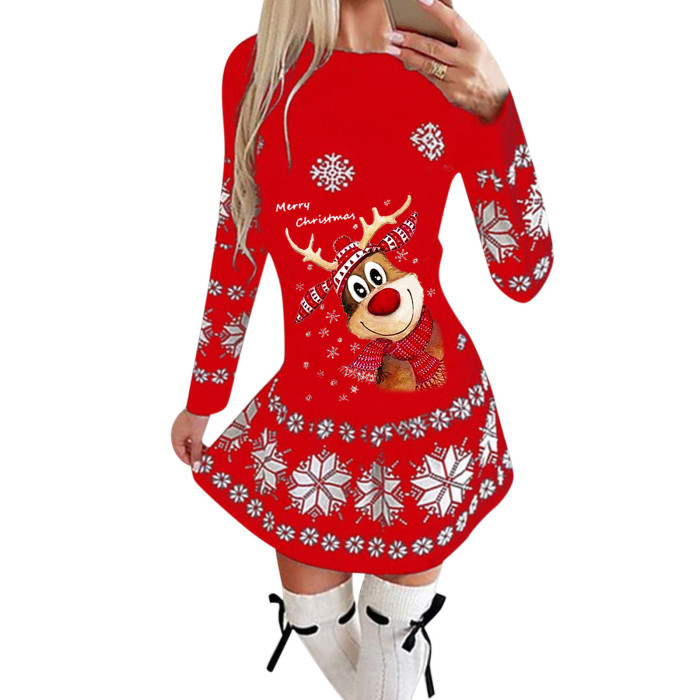 Fashion Comfortable Long Sleeve Christmas Casual Loose Sexy Sweater Dress