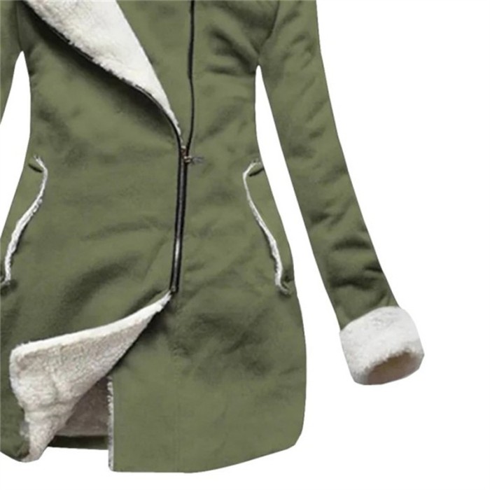 Fashion Long Sleeve Fleece Warm Retro Casual Zipper Oversized  Coats