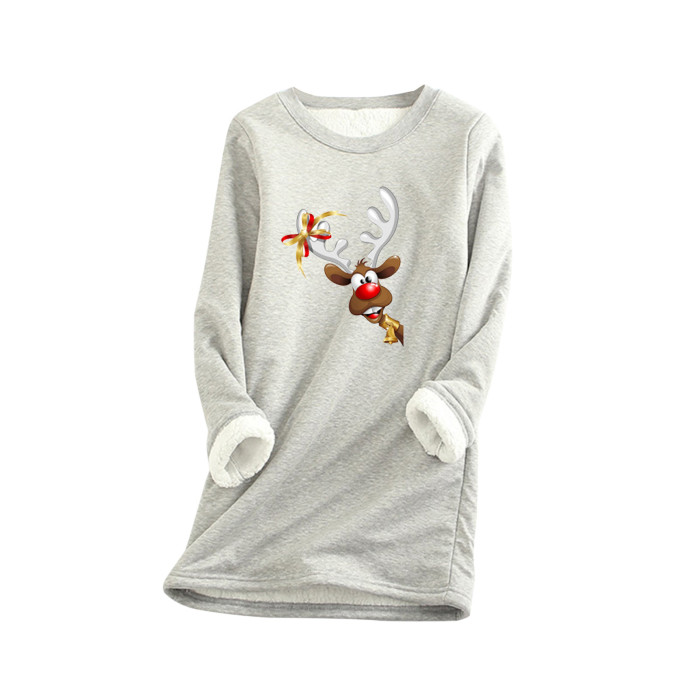 Elegant Christmas Print Wool Women's O-Neck Sweatshirt
