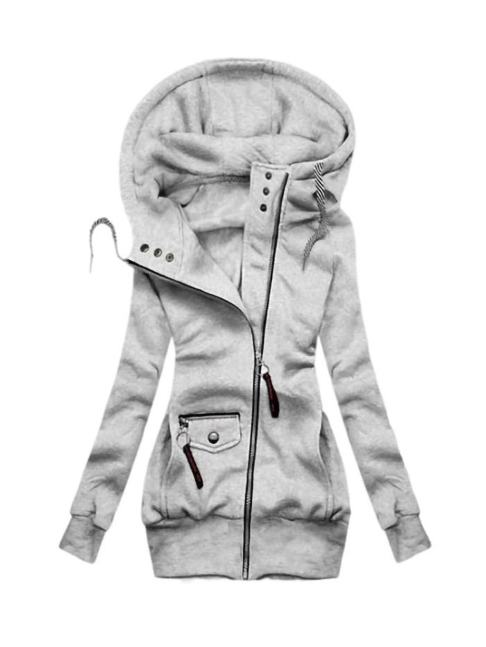 Women's Solid Color Fashion Casual Slim Long Sleeve Zipper Hoodie