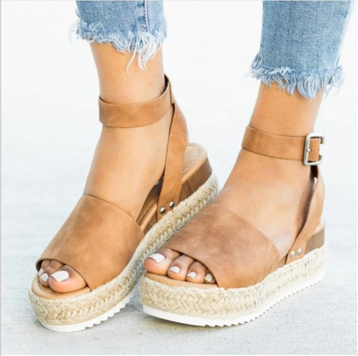 Women's Shoes Fashion Hemp Rope Wedge Platform Fish Toe Sandals