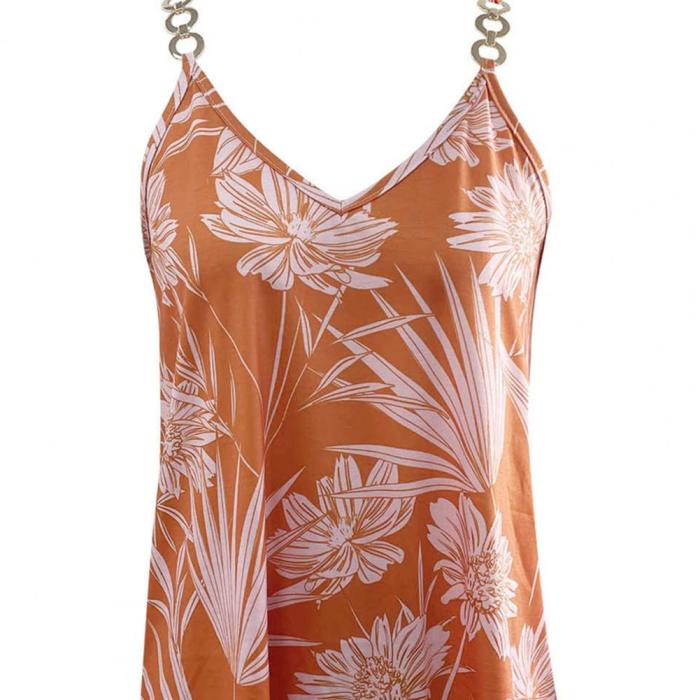 Open Back Printed Sleeveless  V Neck Beach Summer Camis