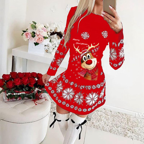 Fashion Comfortable Long Sleeve Christmas Casual Loose Sexy Sweater Dress