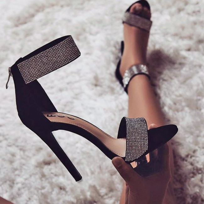 Fashion Platform Leather Open Toe Crystal Elegant  Heels